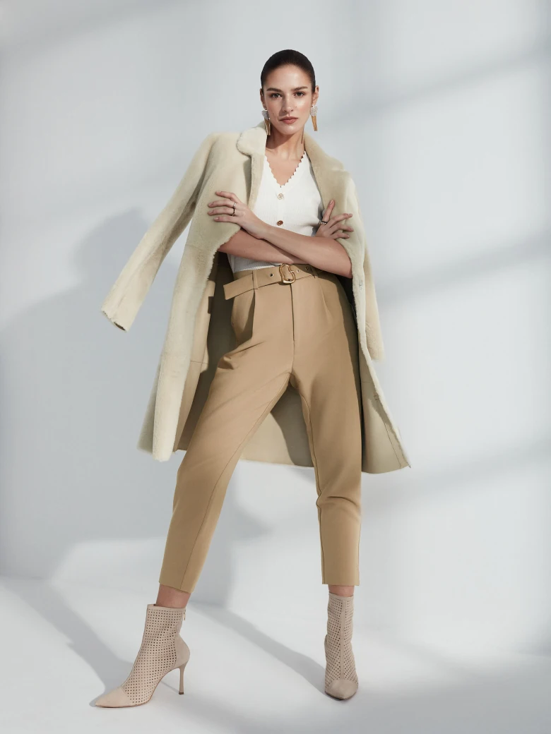 Beige high-waisted cigarette pants