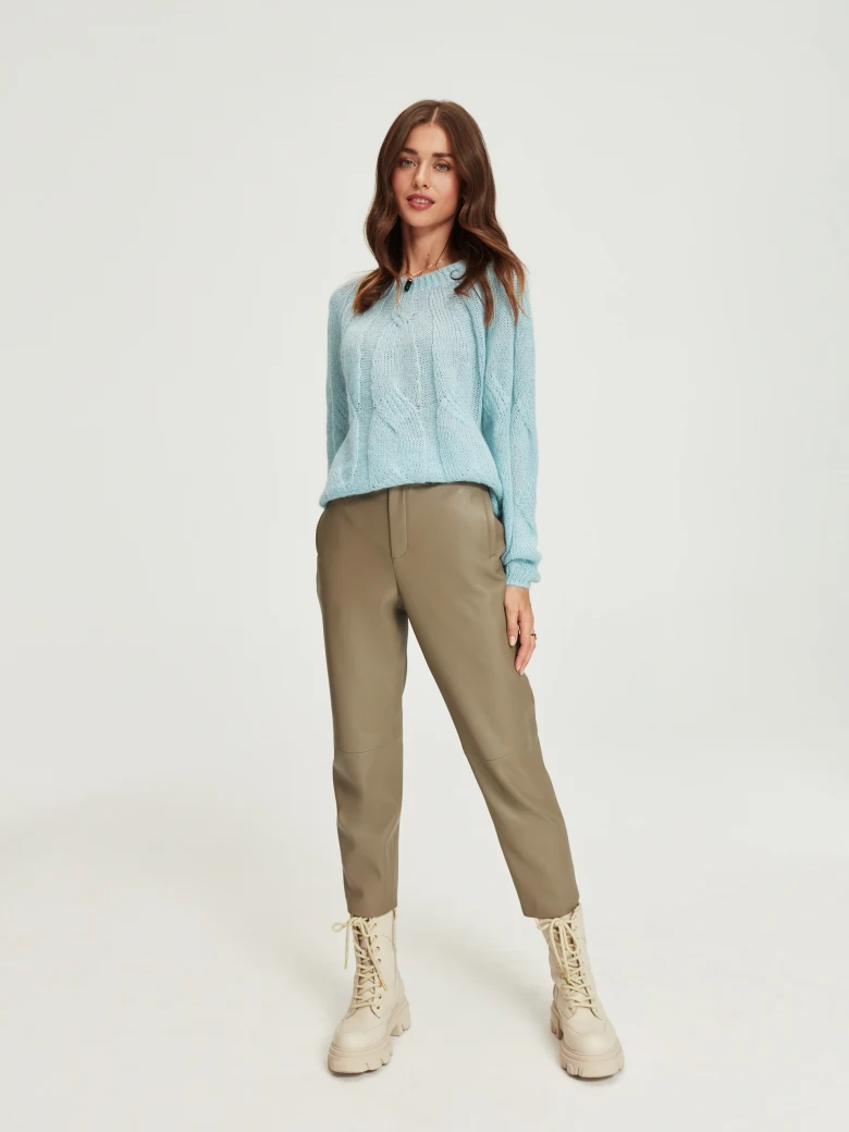 Beige faux leather pants