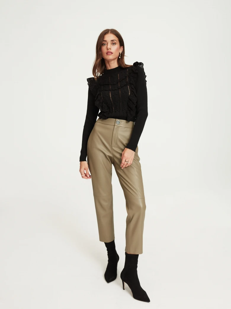 Beige faux leather pants