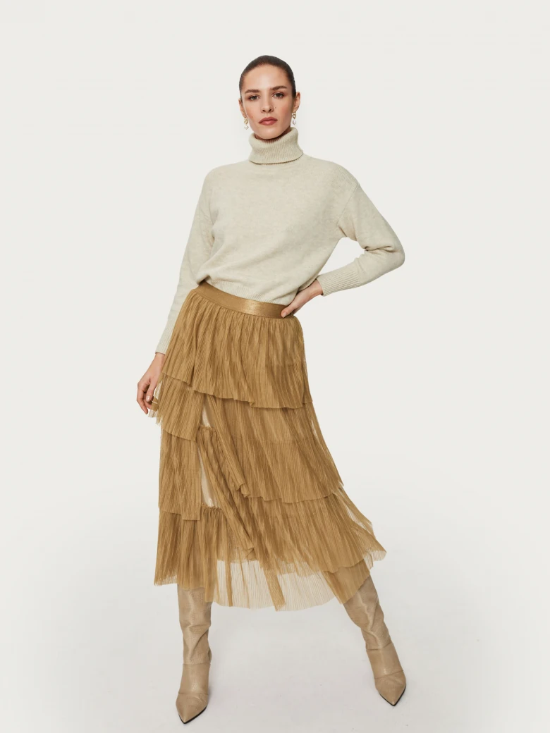 Caramel midi skirt with ruffles