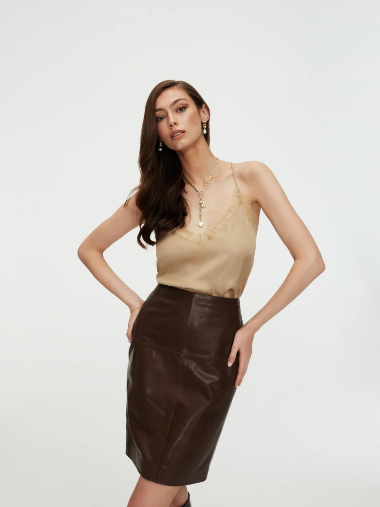 Brown leather skirt