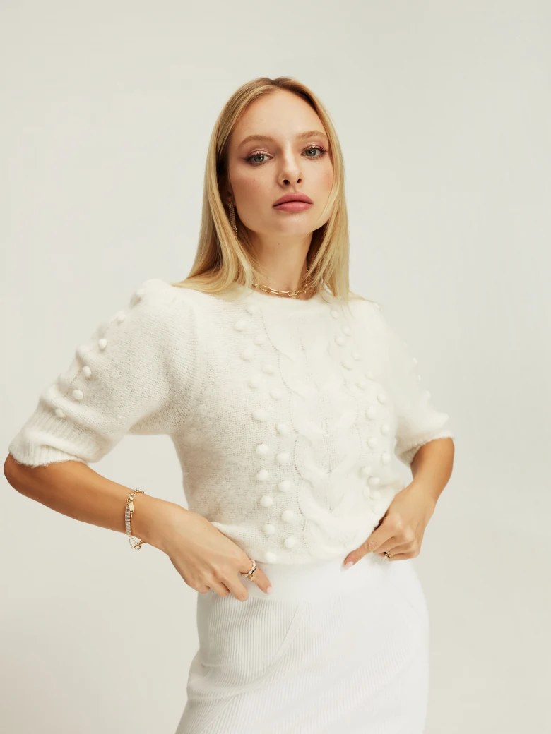 Sweter z wełną z krótkim rękawem