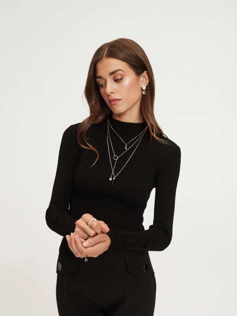 Black sweater with half turtleneck