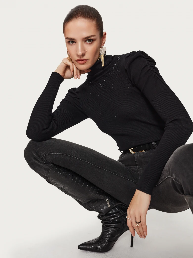Black turtleneck sweater with buffets