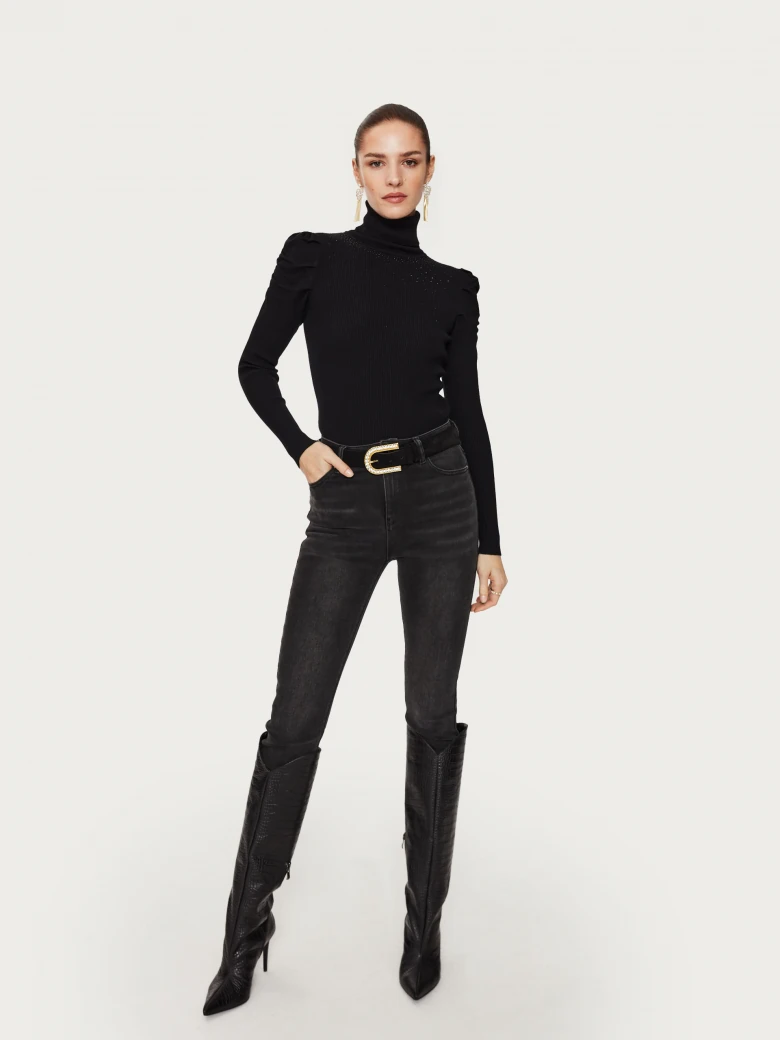 Black turtleneck sweater with buffets