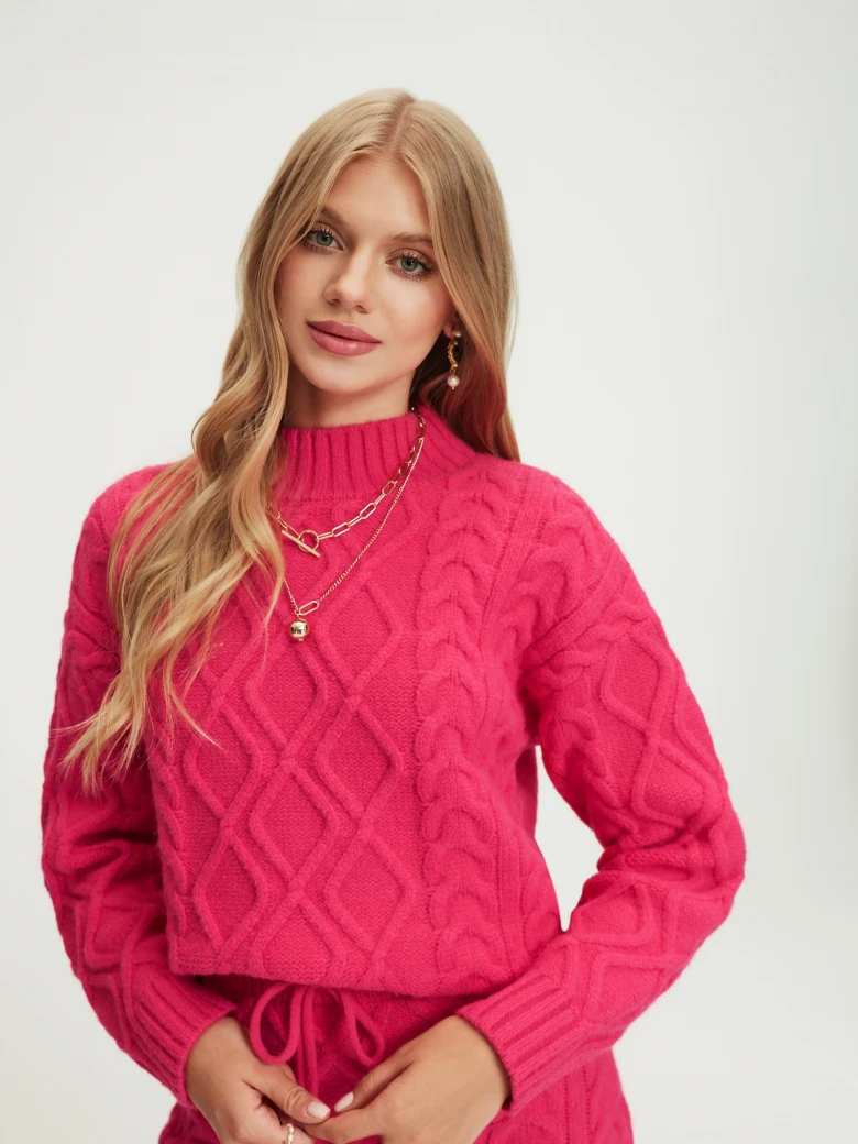Pink sweater with half turtleneck