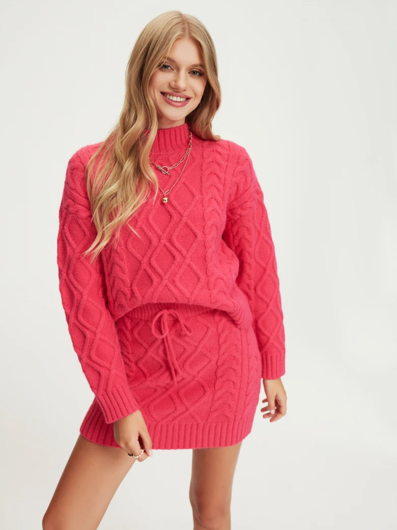 Pink sweater with half turtleneck