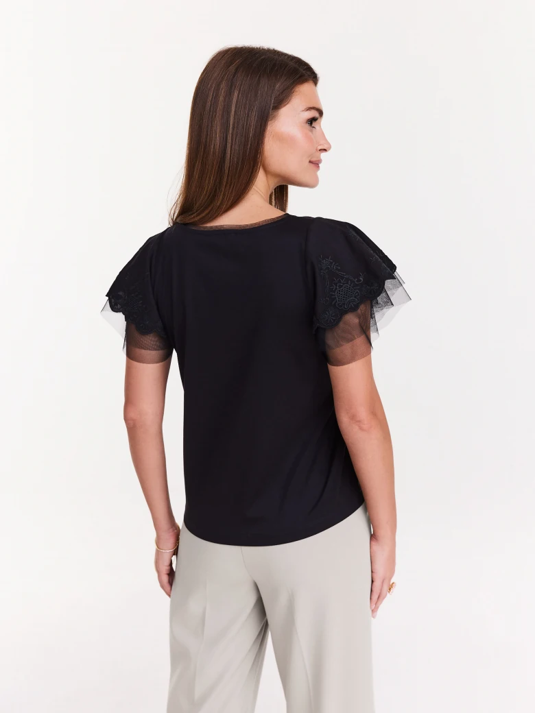 Black blouse with lace sleeves
