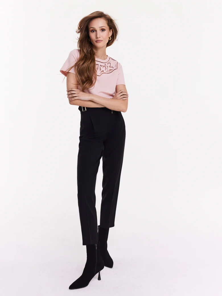 Pink shirt with lace inserts