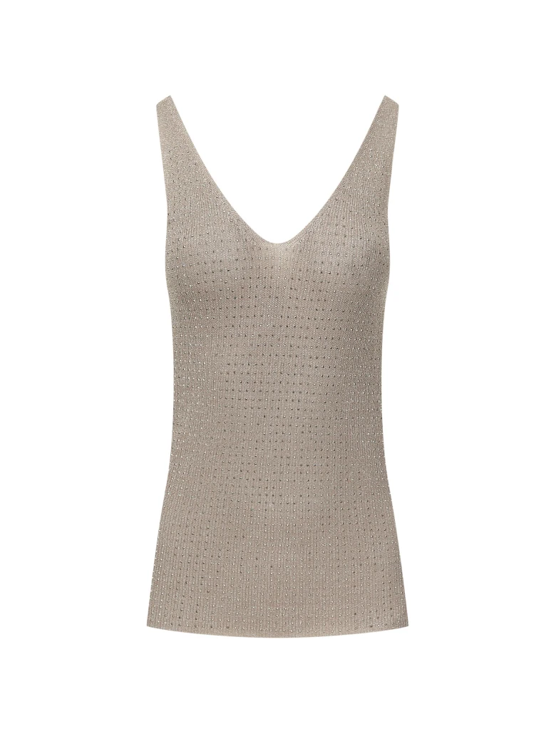 Beige knit top with shimmering effect