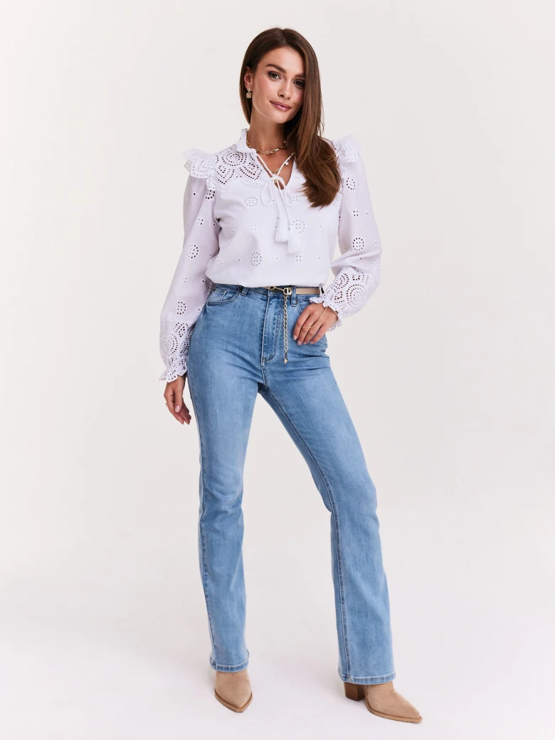 White blouse with openwork inserts