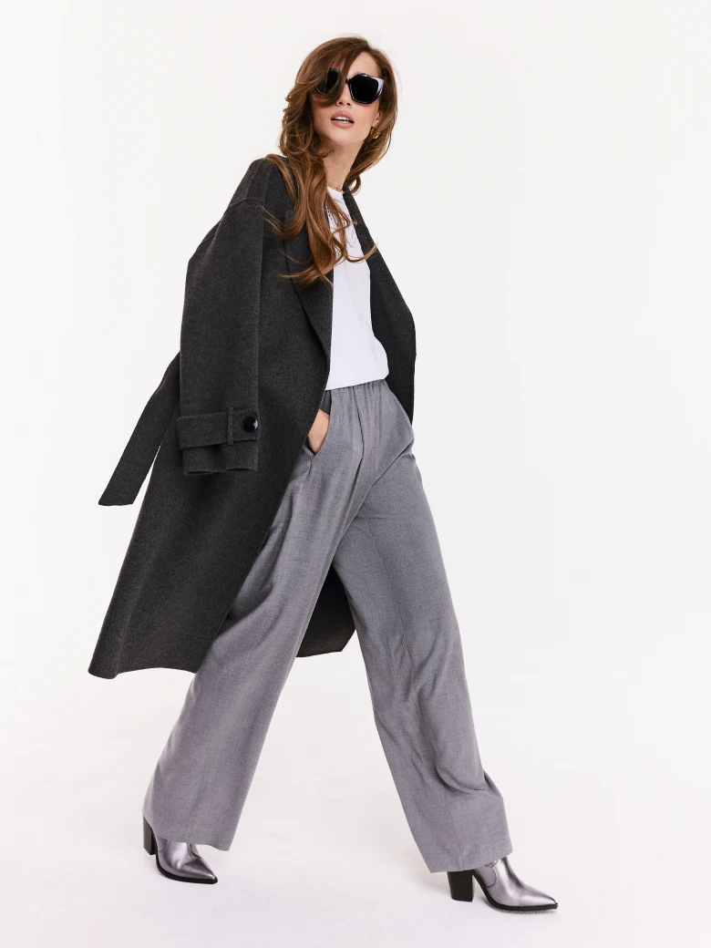 Wool graphite coat with robe cut