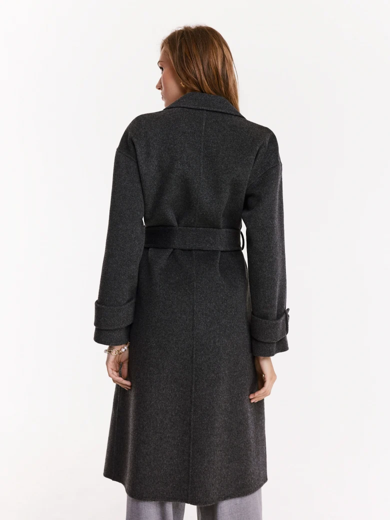 Wool graphite coat with robe cut