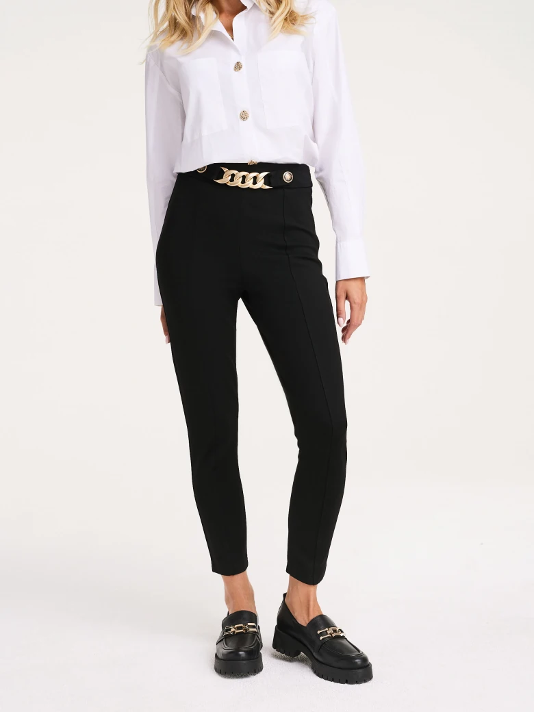 Black fitted viscose fabric pants