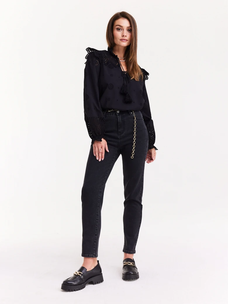 Denim black high-waisted pants