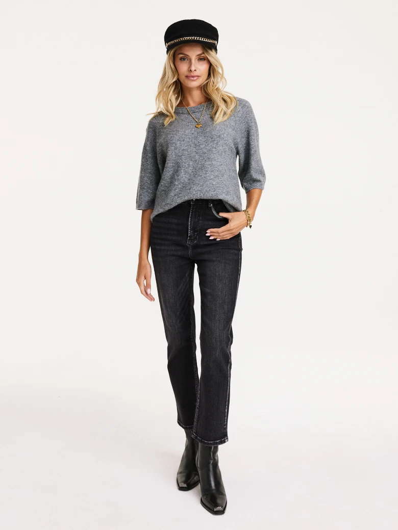Grey denim pants with straight legs