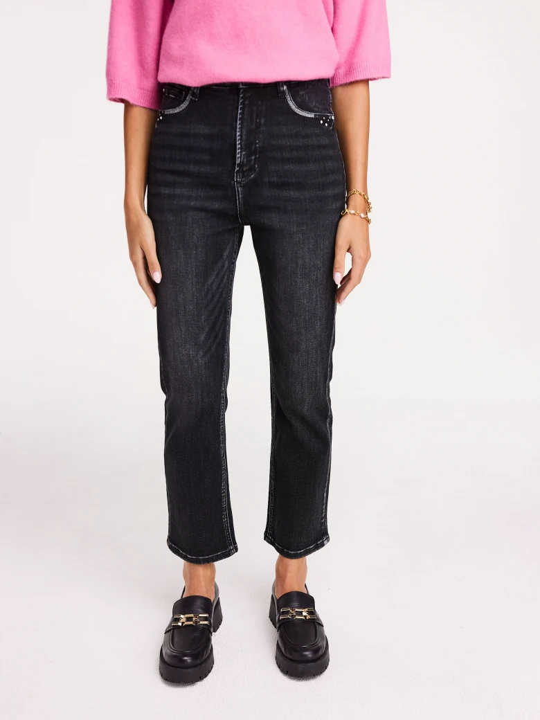 Grey denim pants with straight legs