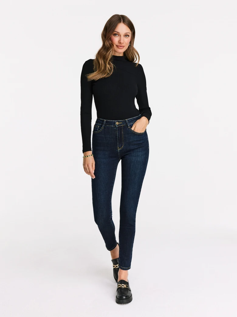 Navy blue fitted denim pants