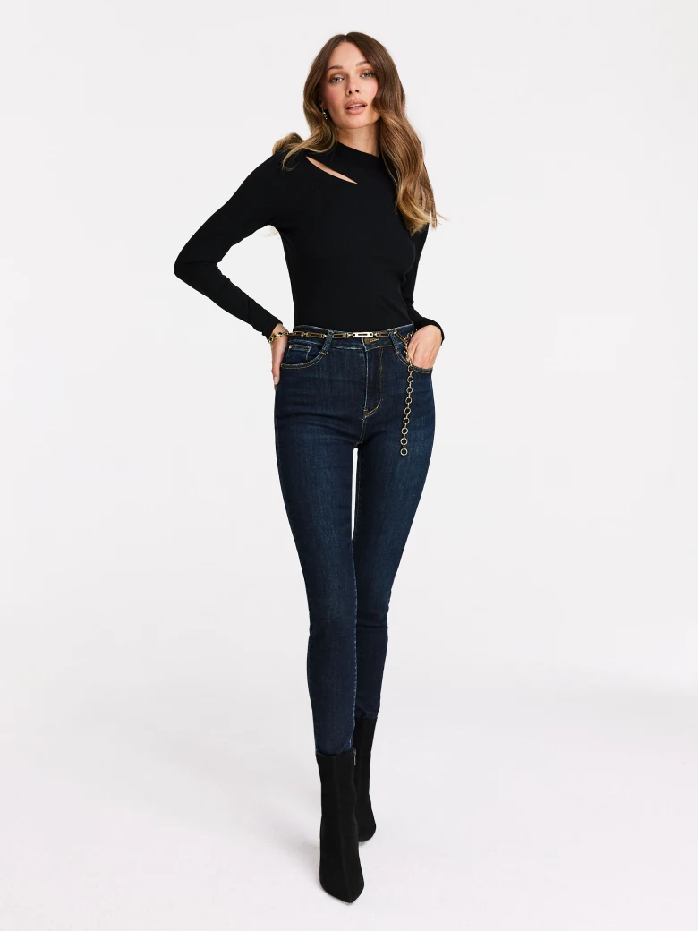 Navy blue fitted denim pants