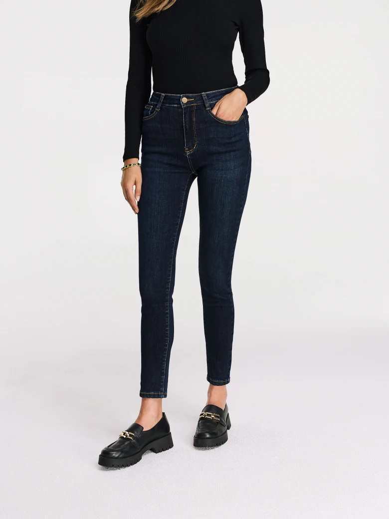 Navy blue fitted denim pants