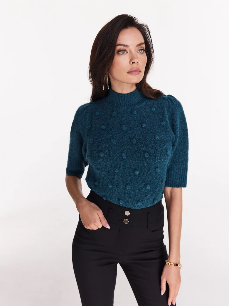 Marine sweater with half turtleneck and elbow-length sleeves