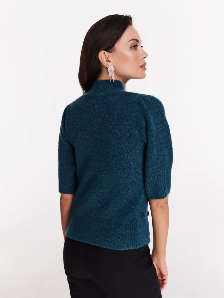 Marine sweater with half turtleneck and elbow-length sleeves