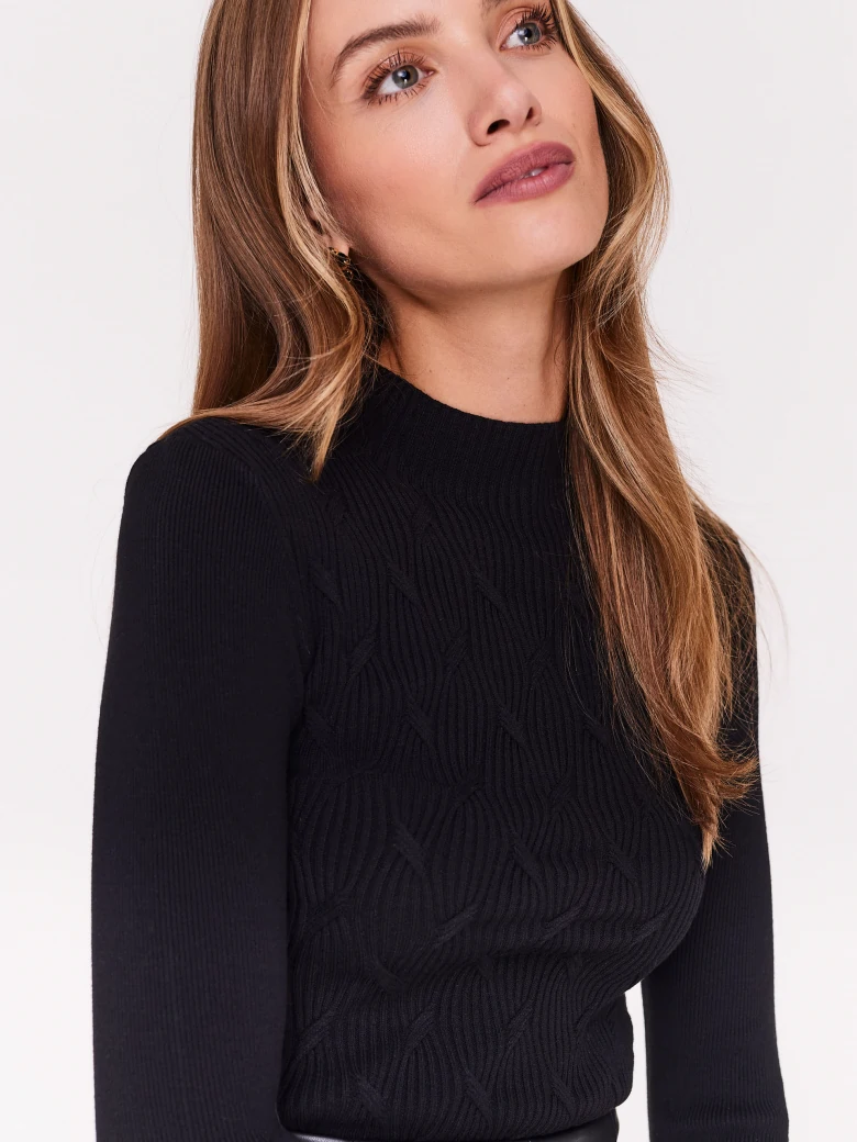 Black fitted sweater with half turtleneck