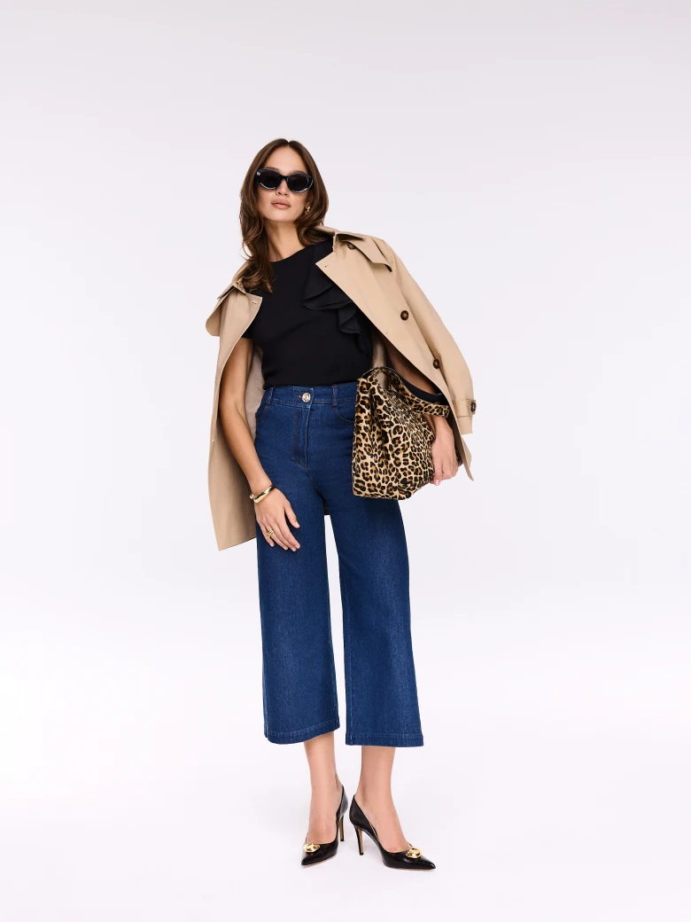 Black cotton blouse with decorative frill