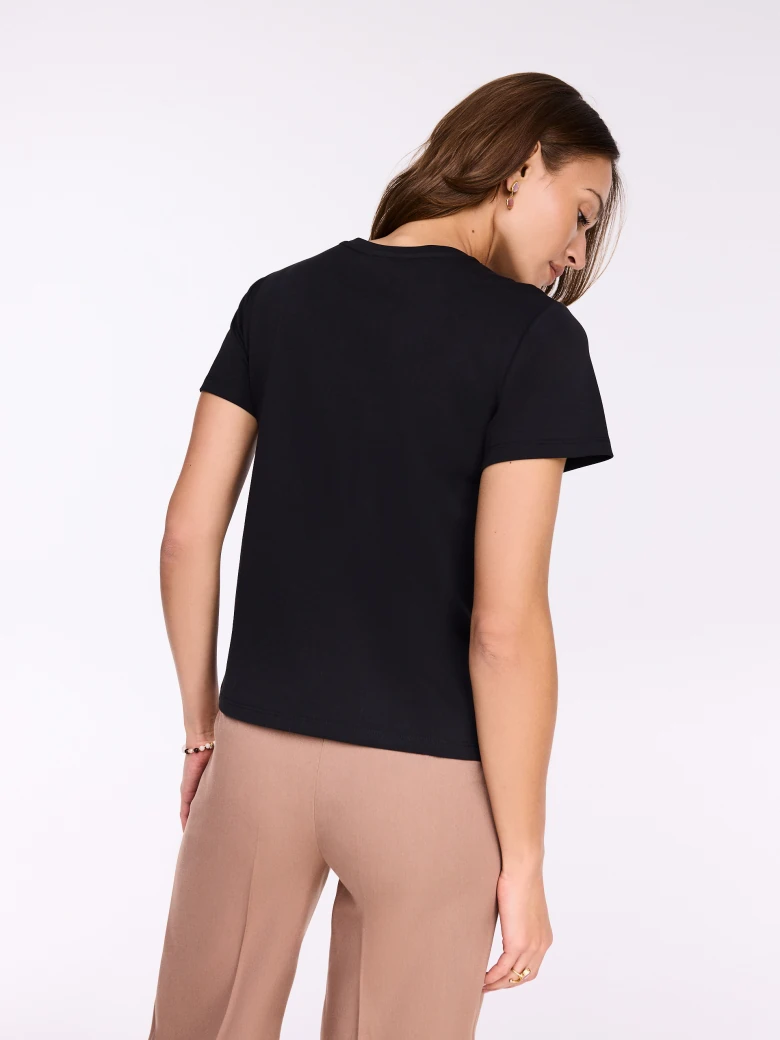 Black cotton blouse with sequin appliqué