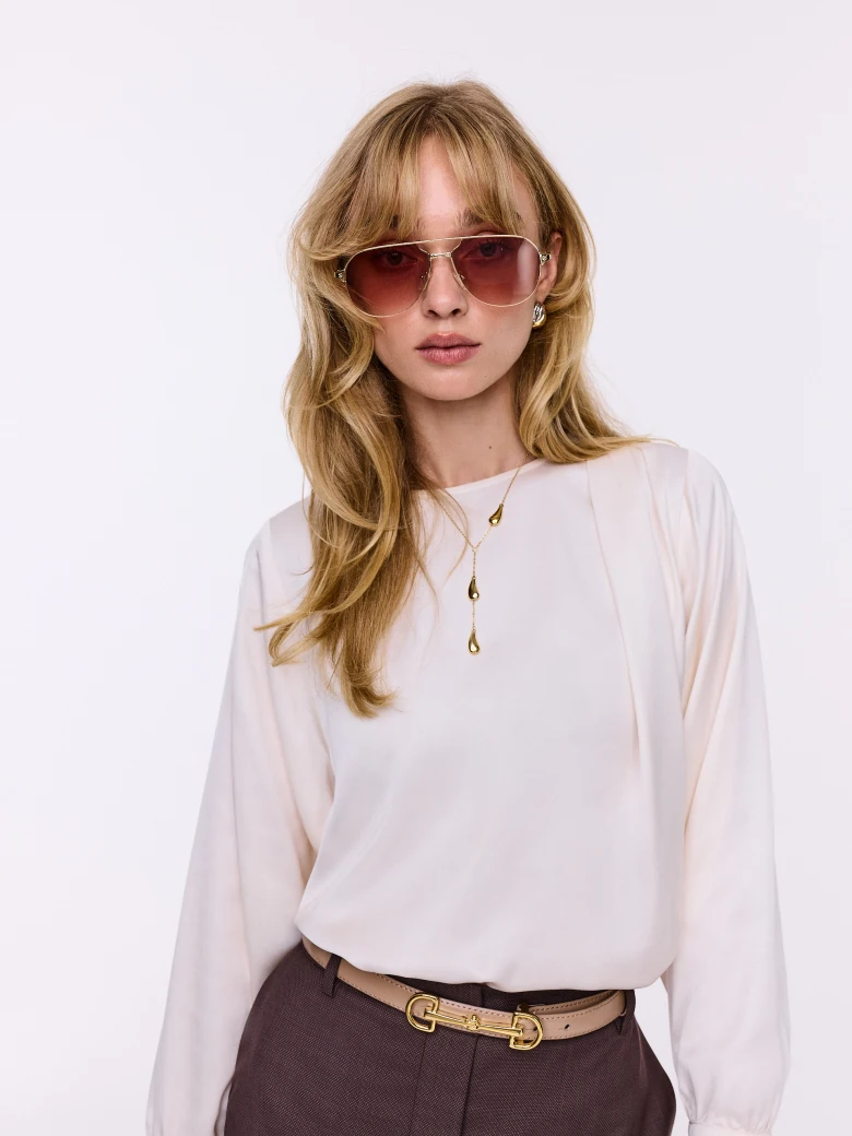 Elegant cream blouse made of satin viscose