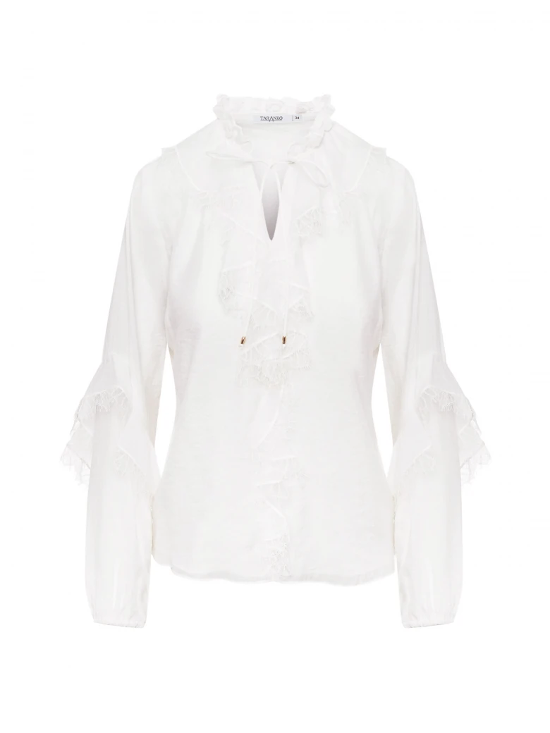 White rayon blouse with lace embellishments