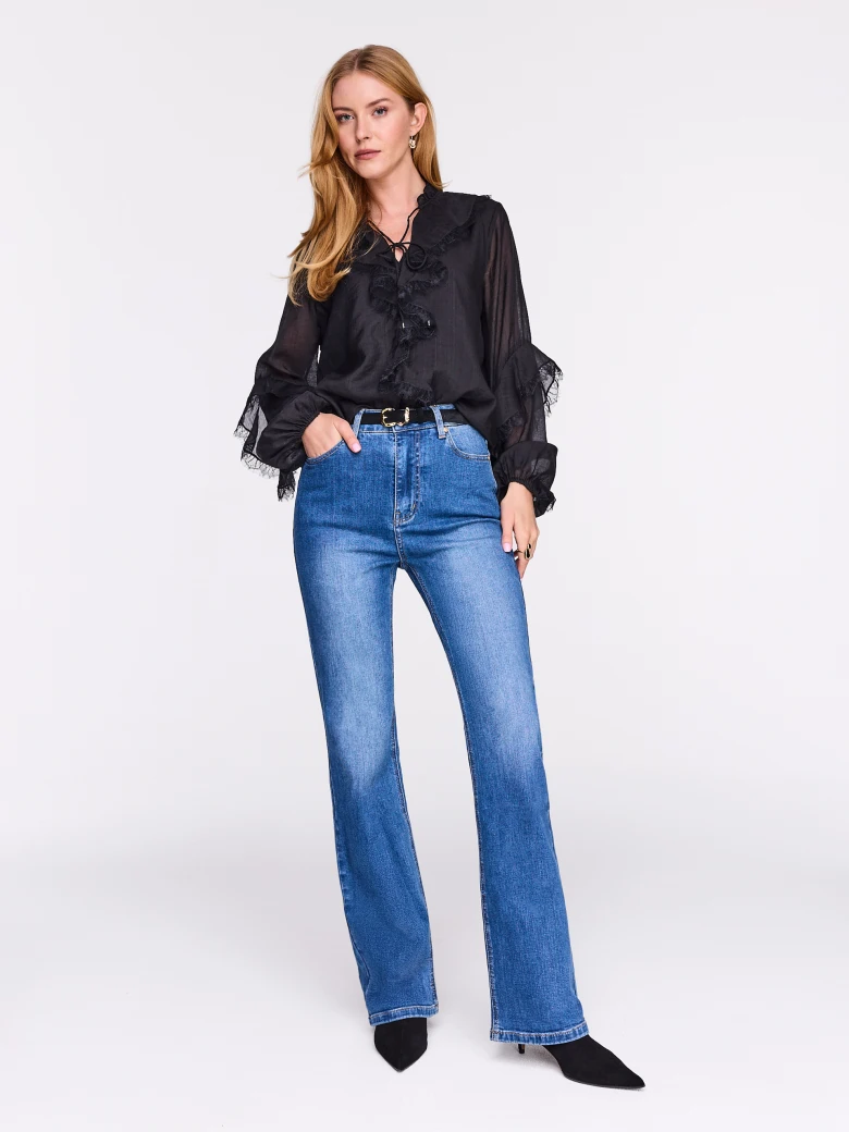 Black rayon blouse with lace embellishments