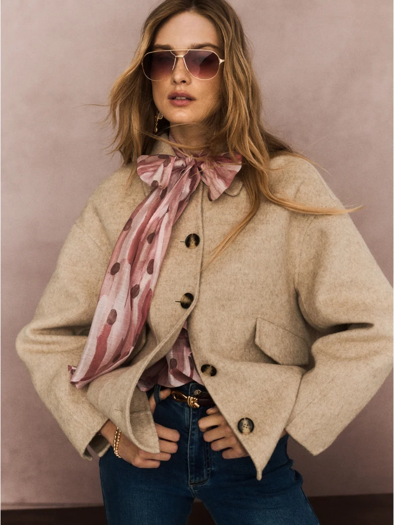 Beige double-faced wool jacket with buttons
