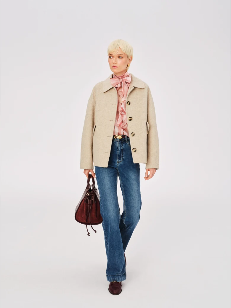 Beige double-faced wool jacket with buttons