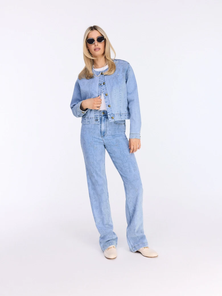 Short denim jacket with embroidered embellishment