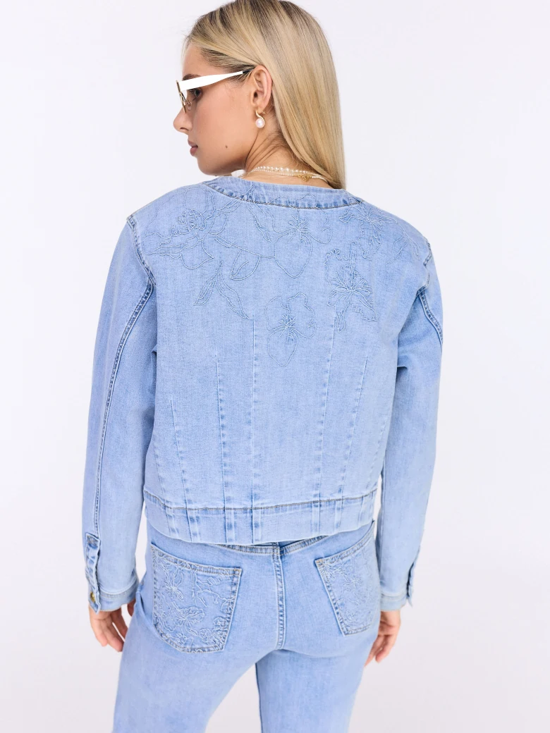 Short denim jacket with embroidered embellishment