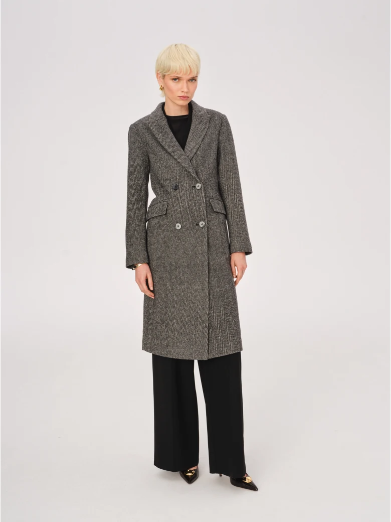 Woolen gray herringbone coat