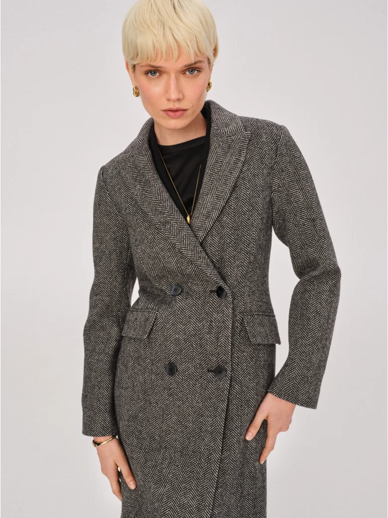 Woolen gray herringbone coat