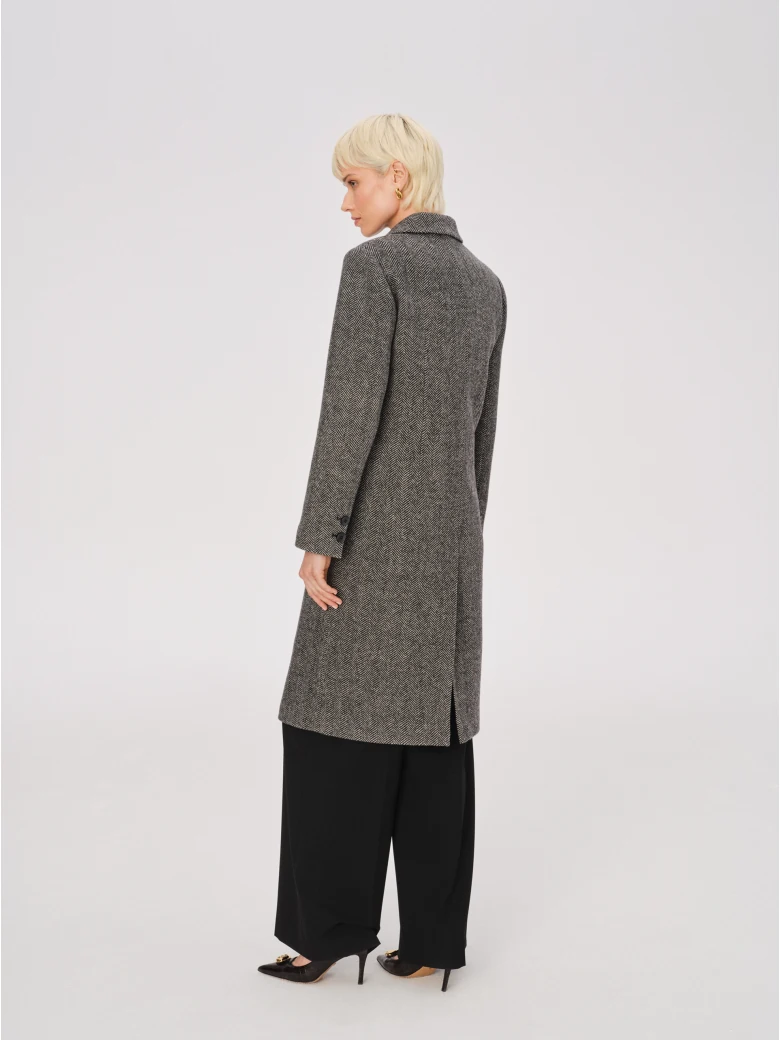 Woolen gray herringbone coat