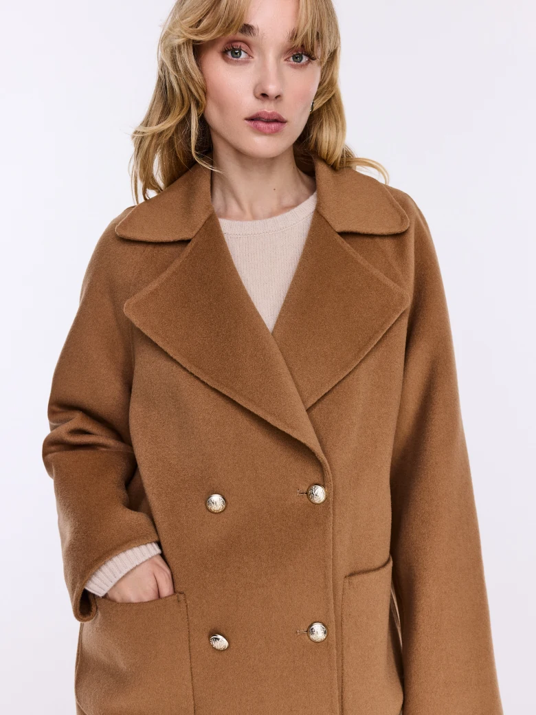 Short double-faced caramel wool coat