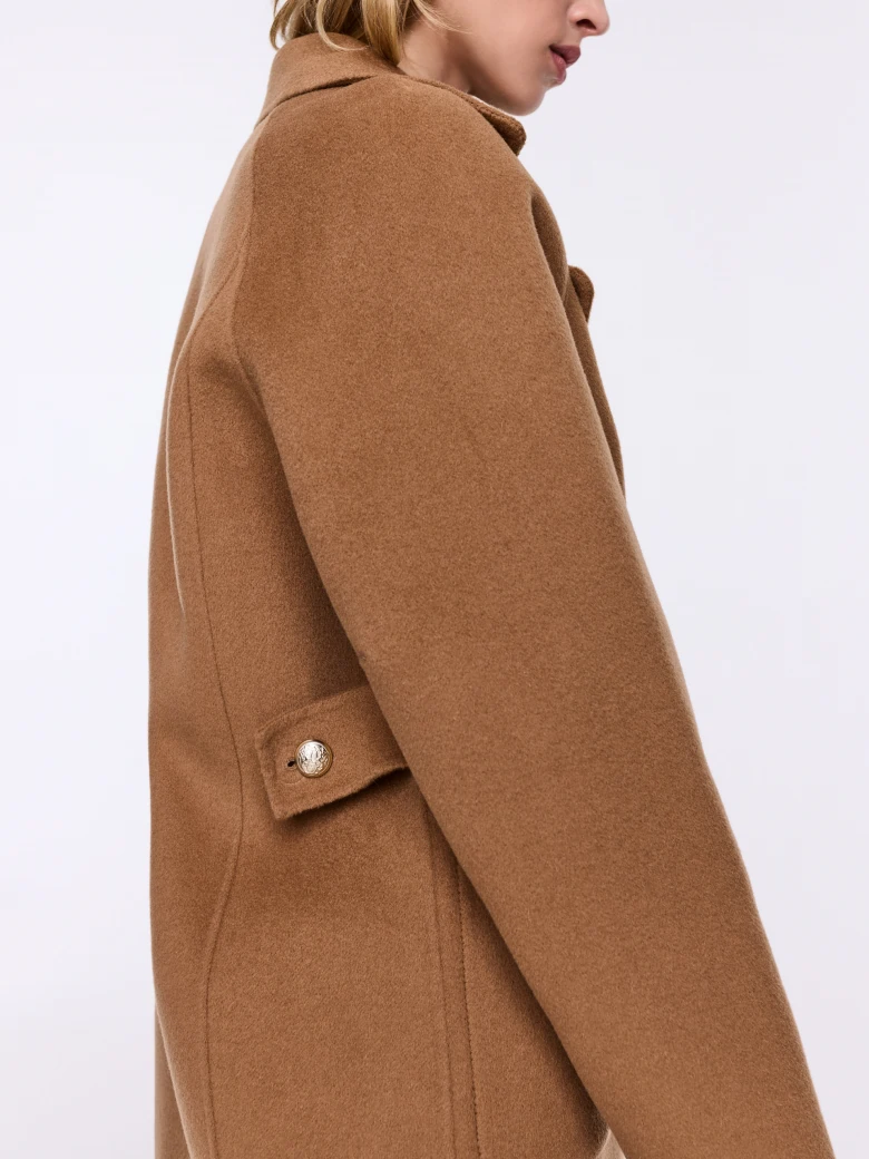 Short double-faced caramel wool coat