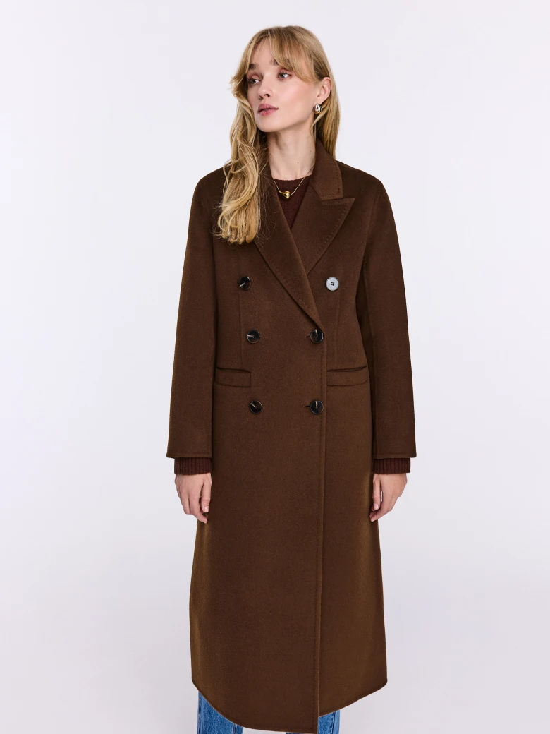 Double-faced chocolate wool coat
