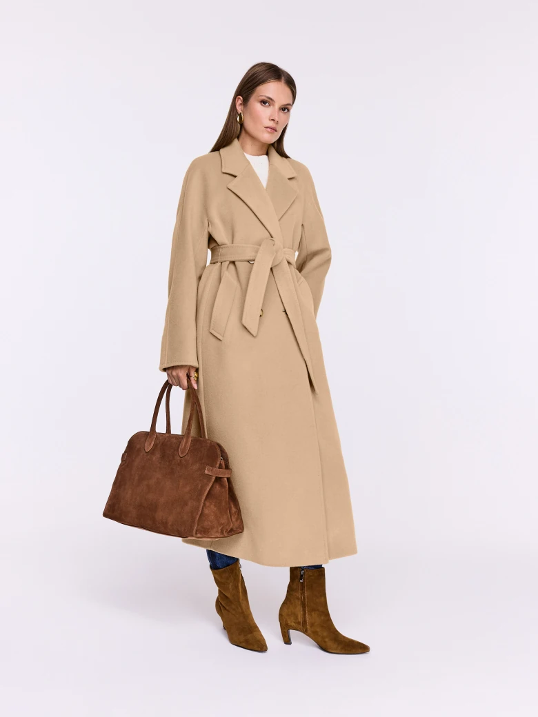 Double-breasted wool coat in beige