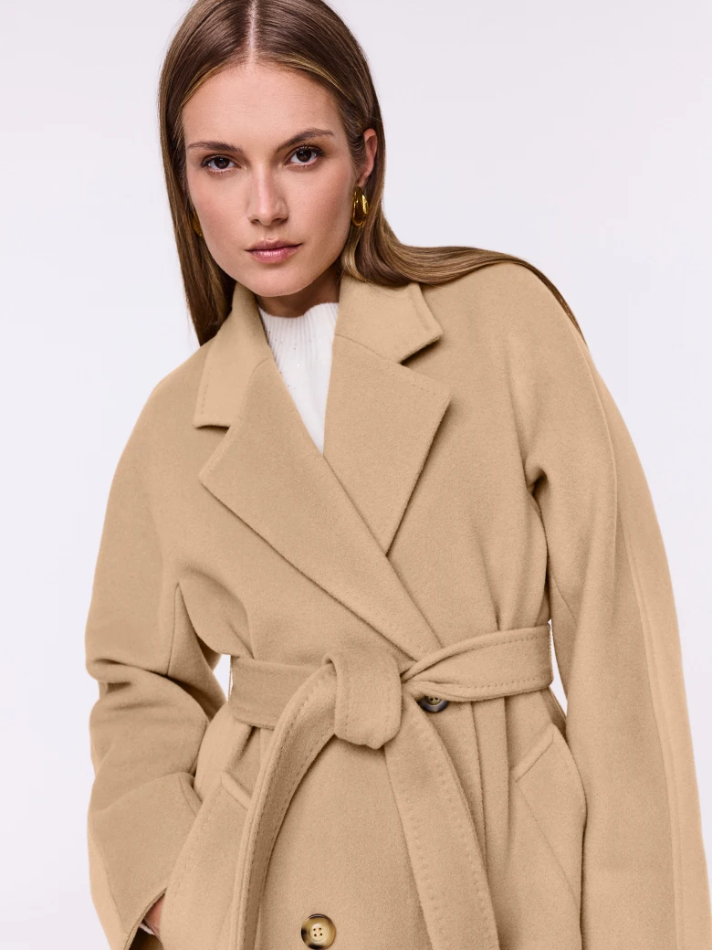 Double-breasted wool coat in beige