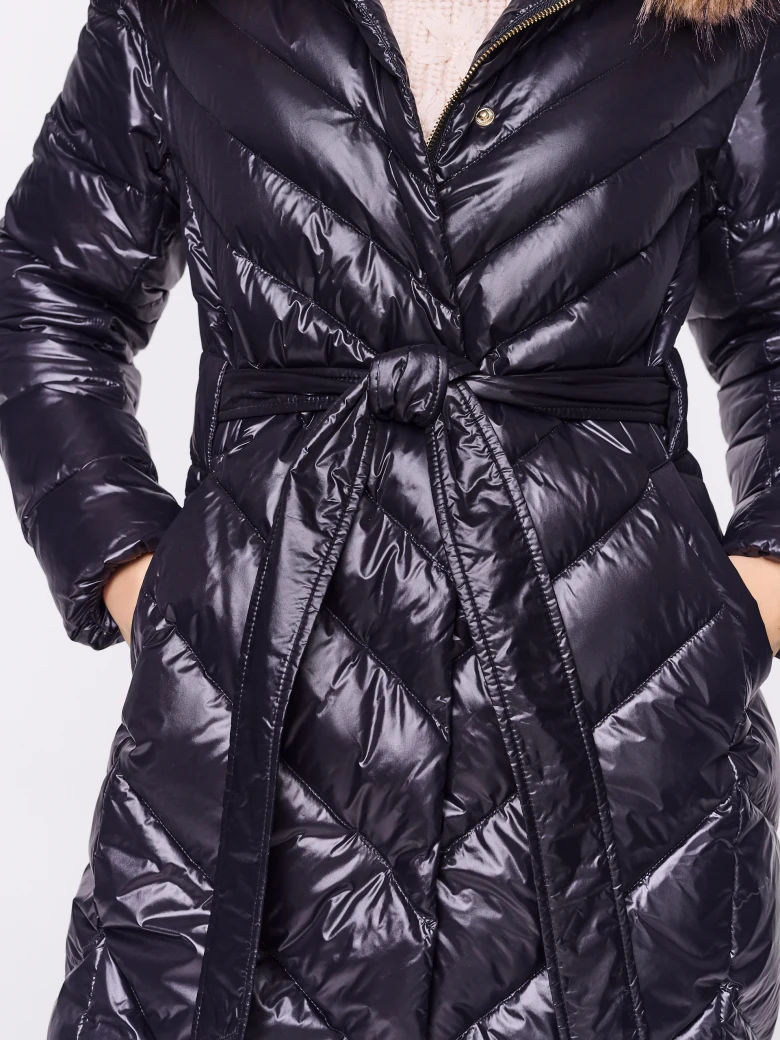 Long down coat with hood in black