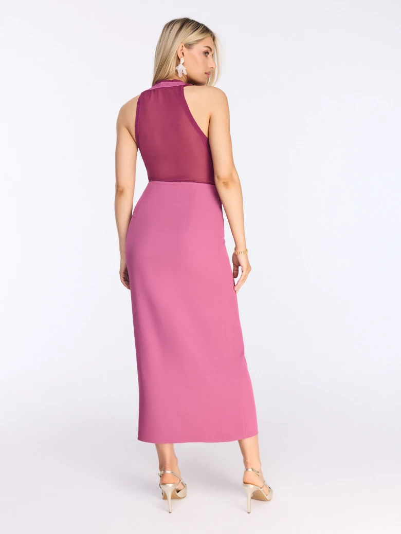 Asymmetrical pink dress with decorative flower
