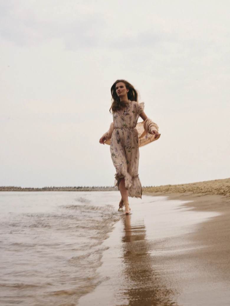 Long beige dress with flowers