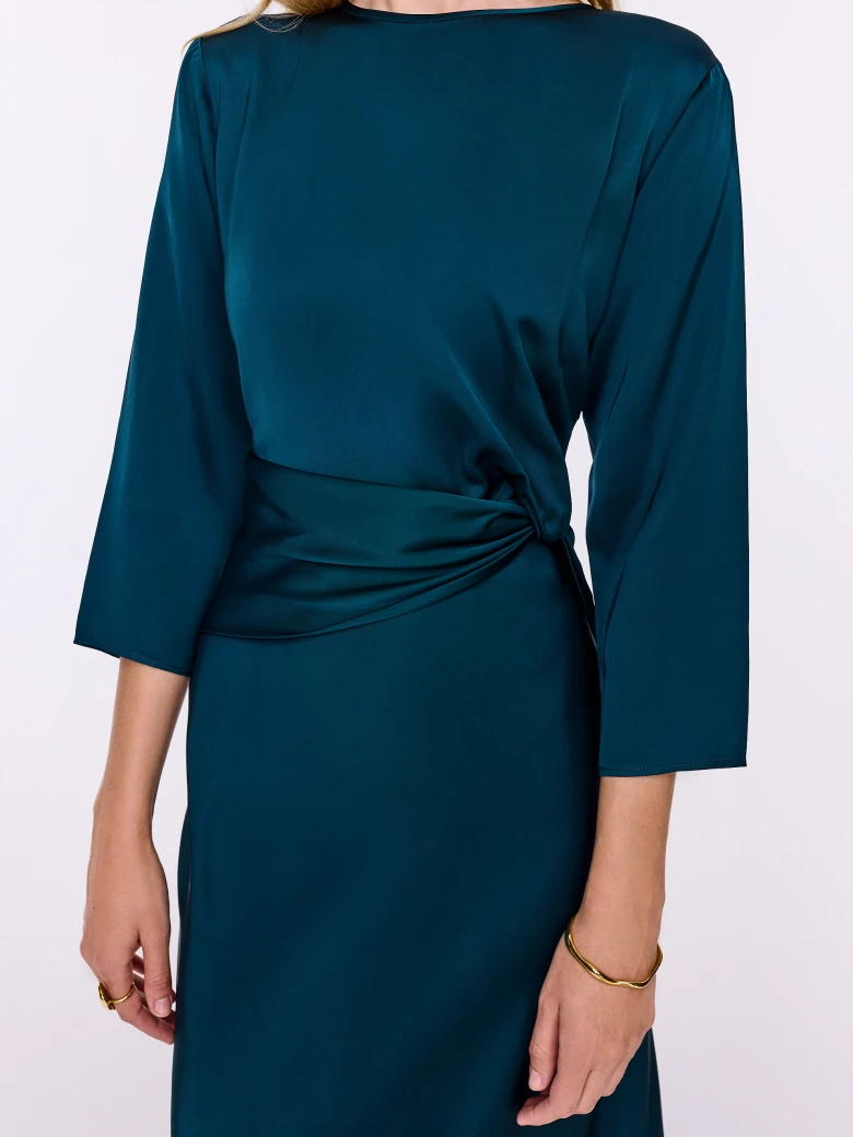 Satin midi dress in sea blue