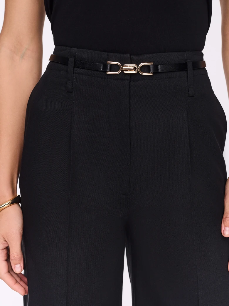 Black straight-leg pants with lyocell and linen
