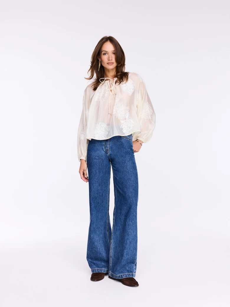 Navy blue high-waisted denim pants